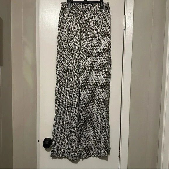 Zara geometric wide leg pants black cream green size S - Picture 3 of 7
